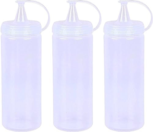 14oz Squeeze Bottles with Twist On Cap Lid Sauce Bottles Seasoning Dispensers Plastic BPA Free Perfect for Kitchen Condiments, Ketchup, Mayonnaise, Mustard, BBQ, Hot and Olive Oil 400ml (Pack of 3)
