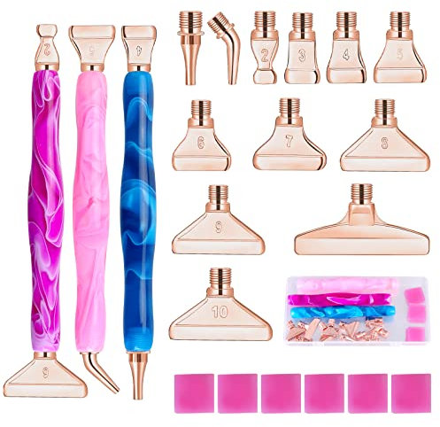MJARTORIA 5D Diamond Painting Zubehör Stift Set, DIY Diamant Malerei Kit mit Gewinde Metall Ersatz Stiftköpfen, Dot Painting für DIY Malerei Nail Art Handwerk Zeichnung Drafting(Rosegold 22er)