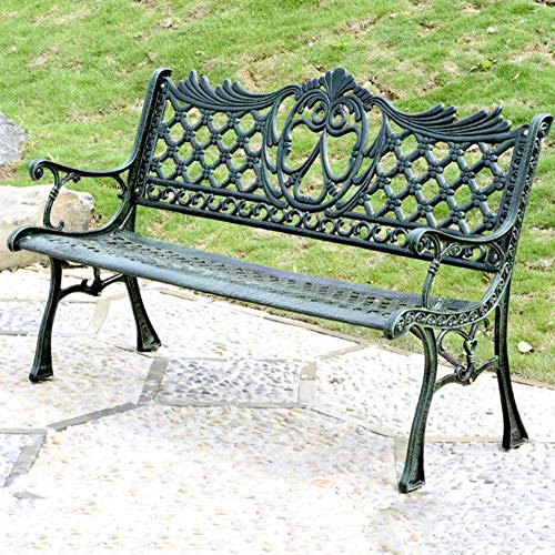 ZMYJTO Gartenbank für die Außenterrasse, Metallbank im Innenhof mit Rückenlehne und Armlehnen, langlebiger Parkbank-Veranda-Stuhl mit Gusseisenrahmen, für Deck/Rasen, bietet Platz für 2–3 Personen