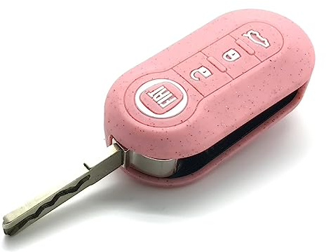 Nordecco Schlüsselhülle aus Silikon, glitzernd, für Fiat 500C 500-500L Abarth Grande Punto Brava Panda Stilo Linea mit 3 Tasten, Rosa / Glitzer