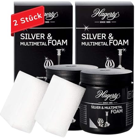 Hagerty Set di 2 detergenti in schiuma Silver & Multimetal Foam da 185 g, pasta efficace per la cura di argento, metallo, stagno, acciaio inox, cromo, detergente per la pulizia per una lucentezza