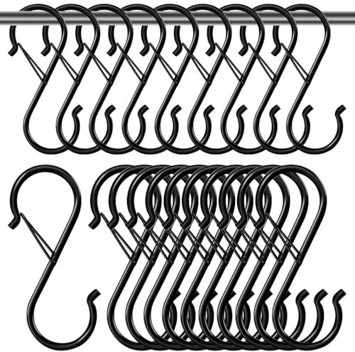 GZLFH 20 ganchos en forma de S, gancho en S, gancho multifuncional de metal anticaída con diseño de hebilla de resorte de seguridad para cocinas, baños y oficinas (negro)