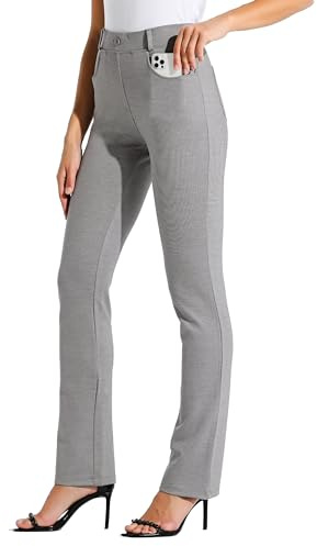 WILLIT Damklänning, yogabyxor, stretchbyxor, raka ben, arbetsbyxor, elegant kontor, bältesöglor, fritidsbyxor, stor/lång/normal/petite med 4 fickor, LJUSGRÅ, XL / 31L