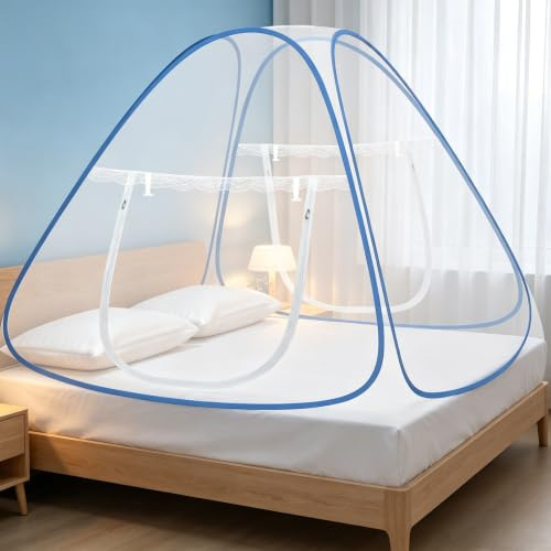 Faburo - Mosquitera de cama plegable (2 m x 2 m x 1,5 m) | Mosquitera Pop-up para cama doble,Cierre de cremallera doble puerta, cortina de tienda portátil para acampar, dormitorio