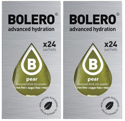 Set Bolero Drink da 48 Bustine 3 grammi Pear (pera) 3 gr Gusti Diversi Assortimento alla Frutta Preparato Polvere Solubile Bevanda Fresca in Acqua,144 grammi dolcificato stevia,0.14 kilograms