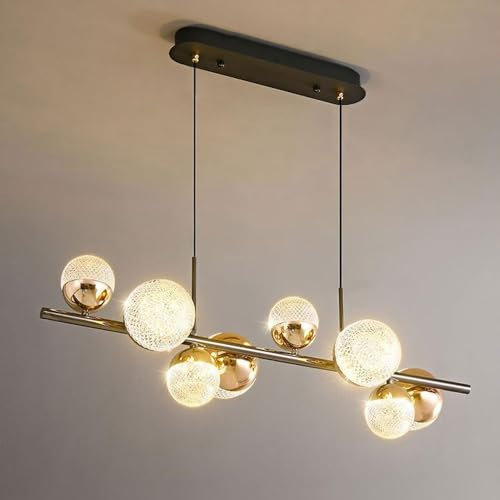 Wylolik 8-Kugel-Kreativ-Pendelleuchte 48 W LED Langer Tisch Hängelampe 3-farbig dimmbar Kronleuchter Acryl-Schirm, Hängebeleuchtung, Innendekoration Beleuchtung für Besprechungsraum Bibliothek