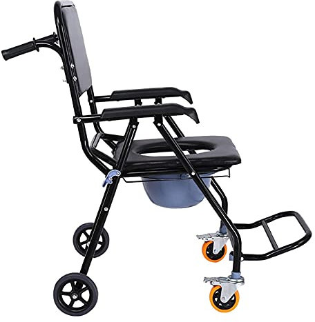 OZBME Sedia da Toilette, Sedia da Toilette 4 in 1/con Sedia da Toilette con Ruote/Sedia a rotelle per Doccia Sedia da Trasporto/Bagno Sgabello da Bagno WC Mobile Pieghevole Persona anziana disabile