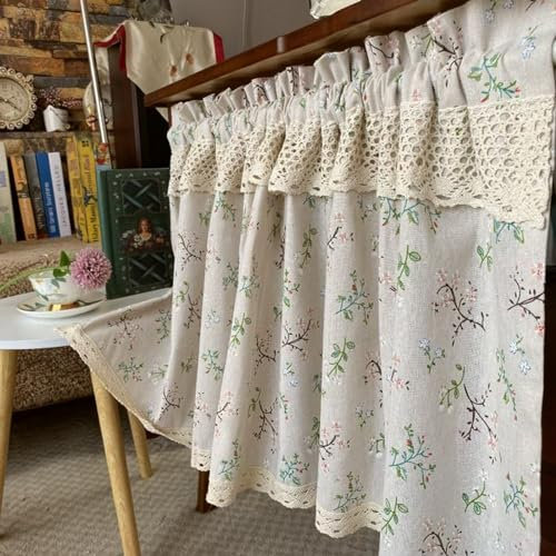 A.Monamour Tenda Corta per Finestra Piccola Rustico Rurale Floreale Cotone Lino Uncinetto Pizzo Opaco Tendina Tenda da Cucina Bistrot Caffè Mezza Tenda Tenda a Vetro a Pannello Tenda Porta