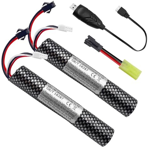 Batería de 11,1V y 2000mAh para Gel Blaster Softair con Cable de Carga Airsoft de Bola Splatter Batería Softair (2 Unidades)