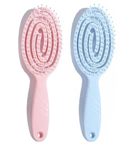 mercham 2 PCS Detangle Hair Brush with Soft Bristles for Girls & Kids | Hairbrush for Curly, Straight, Wet and Dry Hair Hair, Glide Through Tangles Knots with Ease, Bio Friendly (Pink, Blue)