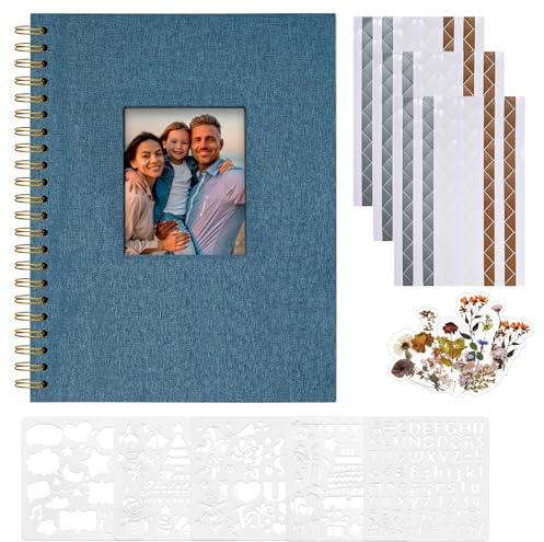 Vienrose Fotoalbum zum Selbstgestalten, 28 x 20,5 cm, Leinen, 40 Seiten | Leeres Kraftpapier, DIY Scrapbook Spiralalbum Set für Babys, Familien, Hochzeiten, Jahrestag, Jubiläum