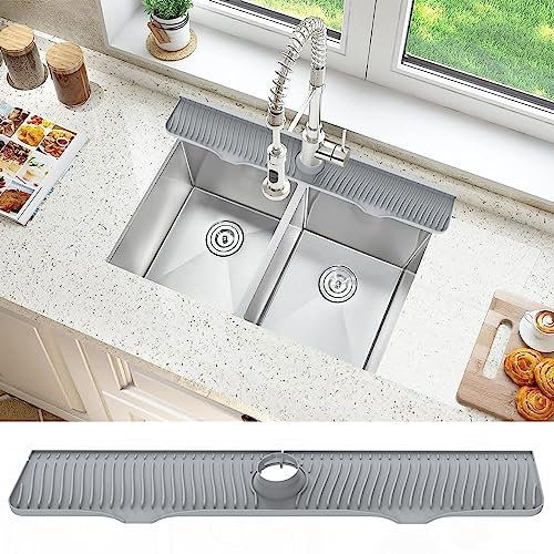 Kitchen Sink Splash Guard, 32x 5.5, Silicone Faucet Splash Guard, Longer Silicone Sink Mat for Kitchen, Bathroom, Laundry Room, Farmhouse, Bar & RV (Gray)
