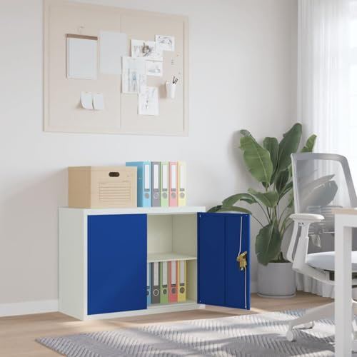 ZEYUAN Aktenschrank Hellgrau und Blau 90x40x70 cm Stahl, Metallschrank, Werkstattschrank, Werkzeugschrank, Büroschrank, Lagerschrank, Garagenschrank, Stahlschrank