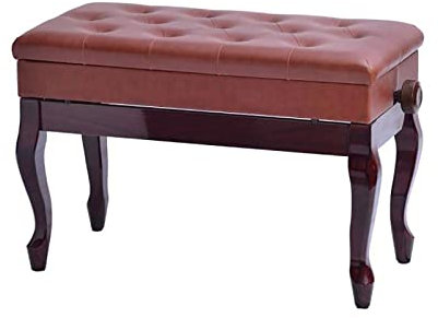 Klavierbank, Klavierhocker aus Kunstleder, Duett-Klavierhocker, Deluxe-Klavierbank, Design mit Notenfach, ausgestattet mit Beinen aus Massivholz und gepolstertem Lederkissen, höhenverstellba