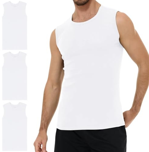 YouShow Unterhemd Herren Weiss Tank 100% Baumwolle Business Classic Ärmellos Top 3er Pack S