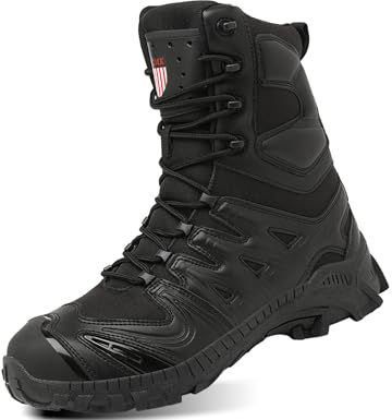 5.AA B525 Bottes militaires Bottines Homme Boots Biker Bottes Impermeable Cuir Chaussures de Randonnée en Plein Air noir 41 EU