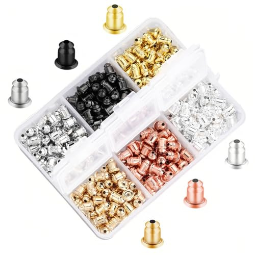 550 piezas de Almohadillas de Seguridad para Pendientes, Almohadillas de Metal para Aretes, Tapones de Silicona Transparente, 6 Estilos, kits de Repuesto para Aretes y Aros (Traje Metalico)