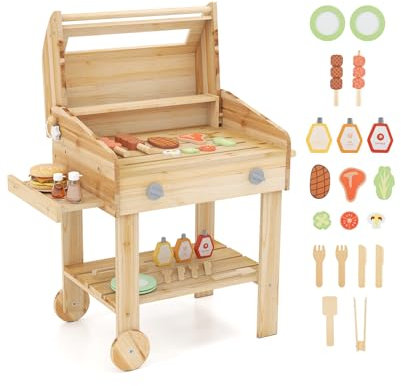 DREAMADE Cuisine Enfant d'Extérieur avec Accessoires Abondants, Jeu de Barbecue avec Outils de Gril et Bouteilles d'Assaisonnement, Jeux d’Imitation pour Garçons et Filles 3+ Ans