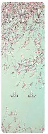 Wandgarderobe inkl. 5 Haken Blumen Floral platzsparendes Design - Made in Germany - Kirschblüte Modern Flurgarderobe türkis schmal Garderobenpaneel 2983