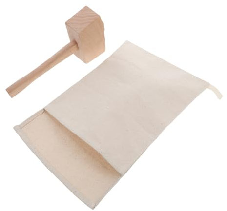 TIDTALEO 2pcs Reusable Canvas Ice Crushing Bag Wood Mallet Bartender Accessories for Home Bars Restaurants and Picnic Use Multi-Functional for Cocktails and Desserts