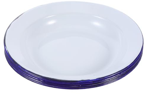 Ciieeo 5 Pièces Assiettes Rondes Émail Avec Bord Bleu Assiettes Plates Pour Collations Et Service Set De Pour Dîners De Famille Et Occasions Diverses