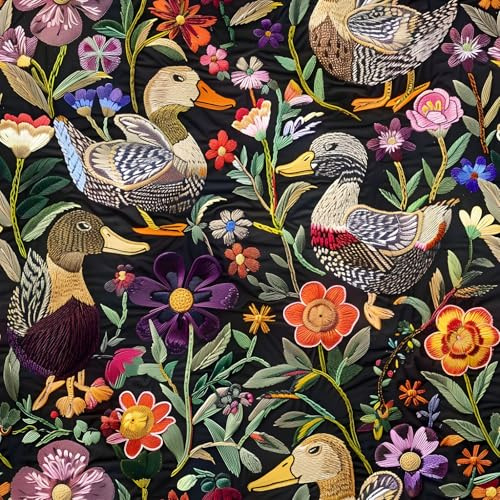 Dark Black Duck Animal Floral Wallpaper Self Adhesive Peel and Stick Watercolor Vintage Vivid textile Pattern Leaf Contact Paper Removable Waterproof for Bedroom Renter friendly 17.71x236.2