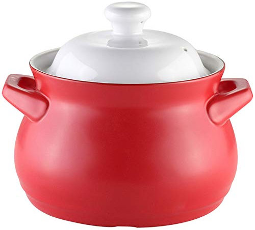 Cazuela Grande con Tapa y Doble asa, de cerámica Pura, Redonda, para Sopa, de Barro, Verde, 2,2 l (Rojo, EE. UU.)
