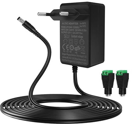 Adaptateur Secteur 12V 2A Universel Alimentation Transformateur AC DC avec 2Fiches DC d'alimentation AC220V 230V vers DC12V Pilote Convertisseur Chargeur Haut Parleurs Bandes LED Routeurs Caméras CCTV