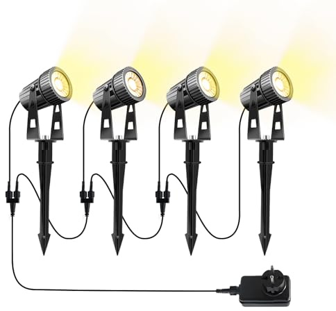 Großcat LED Focos Jardin con Estaca, 4x3W COB Blanco Cálido 3000K, Lámpara para jardín, DC 12V IP65 Impermeable para exteriores, terraza, camino de Patios, árboles, césped, entrada