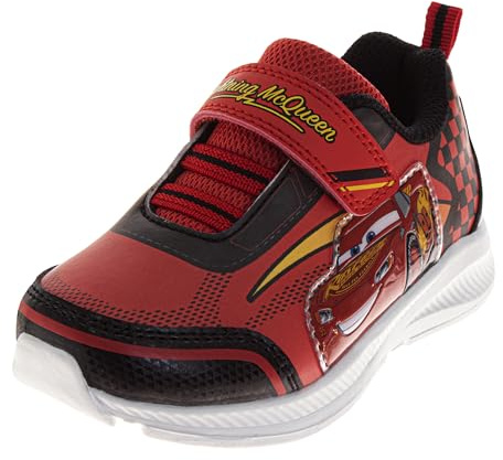 Josmo Cars Lightning McQueen Shoes for Boys Strap Casual Walking Athletic Running Shoes - Red Black (Size 8 Toddler)