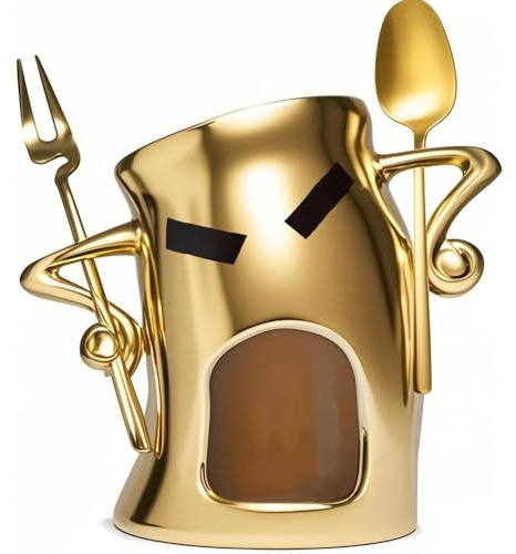 Chocolate Fondue Mug With Attitude,Ceramic Melting Cup With Fork & Scoop,Candle-Heated Mini Fondue Set For Chocolate/Cheese,Sweet Fondue Cup Set for Gifts Parties Cozy Nights