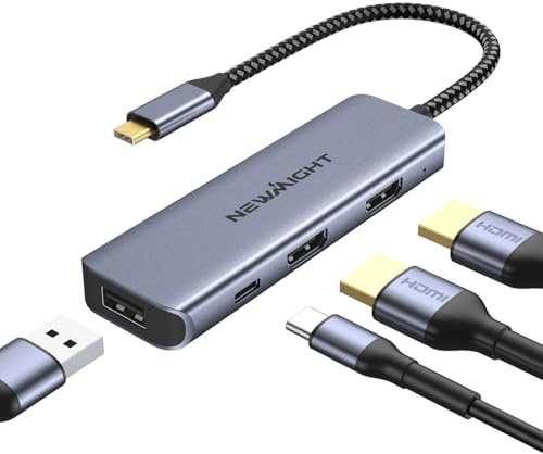 Adaptateur USB C Double HDMI, Newmight Station d'accueil USB-C 4 en 1 pour Deux écrans, équipée de 2 Ports HDMI, USB 3.0, Charge PD 100 W, Compatible avec Dell, HP et iPhone série 15