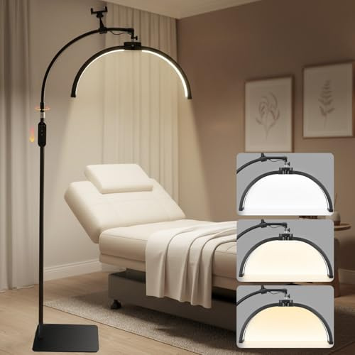 LED Half Moon Lampe, Faltbare Kosmetik Lampe mit Telefonhalterung,360° drehbarer Lichtkopf,3 Farbtemperaturen & 10 Helligkeiten, Halbmond-Ringlampe für Schönheit, Tattoo, Hautpflege, Augenbrauen