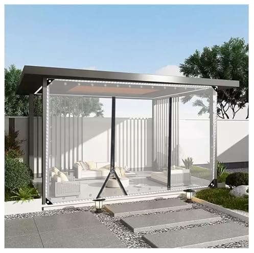 Outdoor Tarp Curtains with Zipper Door,Waterproof 0.5mm Thicken PVC Clear Plastic Tarp with Zipper Door,With Zipper Weather Resistant Partition Curtains For Pergola,Porch(H1.2xW5.5M/H3.93xW18.04ft)