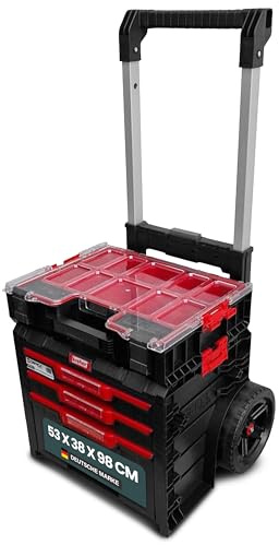 XL Werkzeugtrolley - Qbrick System Werkzeugkoffer mit Rollen, Werkstattkoffer Set, Werkstattwagen viel Zubehör! B x T x H in cm: 53 x 38 x 98 cm ! Der mobile Alleskönner - Privat & Gewerbe (SET 17)