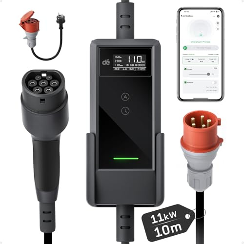 dé Mobil Wallbox 11 kW laddstation med app [10 m|3-fas|6-16 A] Laddkabel CEE 16 A till Typ 2 med justerbar laddeffekt EV Charger Wallbox 11 kW för Model Y/3 e-tron och BEV/PHEV