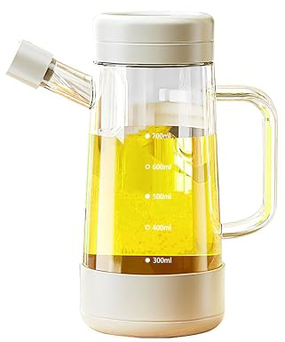 Hynorian Ölflasche Glas mit Ausgießer Doppelring Rückfluss 700 ml für Küche | Olivenöl Flasche mit Griff, Staubschutzdeckel, Skala, Belüftungsöffnung und Silikonboden für Essig, Sojasauce im Alltag