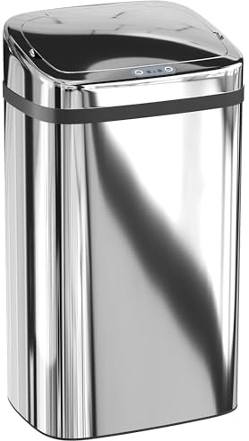 HOMCOM Poubelle 30 L avec capteur, poubelle intelligente à ouverture et fermeture automatiques, poubelle en acier, 33 x 25 x 57,5 cm, argent