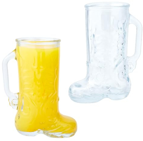 DICOSMETIC 2Pcs Glass Cowboy Boot Cups 17 oz Clear Cowboy Boots Beer Mug Western Themed Drinking Cups Clear Glass Boot Shaped Cup for Rodeo Party Nashville Bachelorette Bar Decor