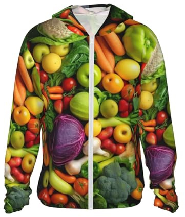 FWJZDSP Veste à Capuche de Protection Solaire à Manches Longues zippée UPF 50+ avec Poches pour Femmes et Hommes/Fruits et légumes Frais