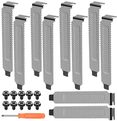 10 Pz Coperture per Slot PCI, Piastre Filtranti Antipolvere in Acciaio per Case di Computer, Piastre di Chiusura Ventilate per Accessori PC + viti/cacciavite (120 x 20 mm)