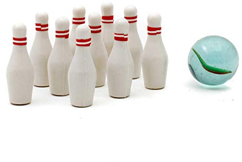 GOODS+GADGETS® Mini Bowling Set – 11-teilig mit 10 Pins & Kugel | Miniatur Kegelspiel für Schreibtisch, Büro & Reise – witziges Gadget & Wichtelgeschenk