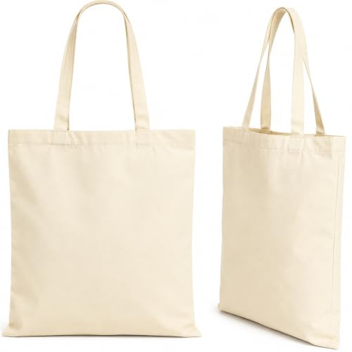 tallkeey Stoffbeutel zum Bemalen, 38x45 cm, Natur, 2er Pack | DIY Basteln & Bedrucken, Dicke Qualität Blickdicht, Jutebeutel Baumwollbeutel mit Langen Henkeln