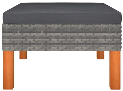 KKgypkn Garten Fußhocker aus PE Rattan mit Eukalyptus Massivholz Beinen, pulverbeschichteter Stahlrahmen, inklusive abnehmbarem und waschbarem Kissenbezug mit Reißverschluss, robuste Poly