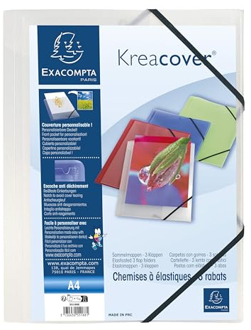 Exacompta 55188E 5er Pack Einschlagmappe KreaCover. Aus Kunststoff DIN A4 mit 2 Gummizügen und 3 Klappen transparent Sammelmappe Dokumentenmappe ideal für Büro und Schule