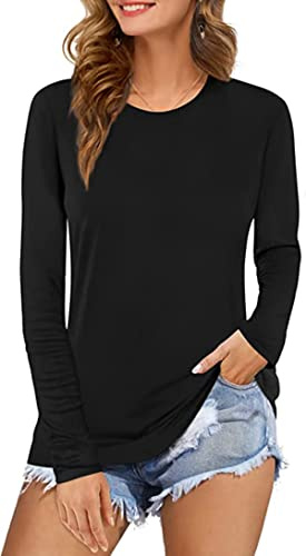 Ladies Womens Plain Long Sleeve Round Neck Top Basic T Shirt Layering Plus Sizes UK 8-26