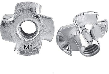 T-Mutter 4-zinkige T-Muttern Verzinkte Muttern aus Kohlenstoffstahl für Holzbearbeitungsmöbel M3/M4/M5/M6/M8 (M3-50 Stück)