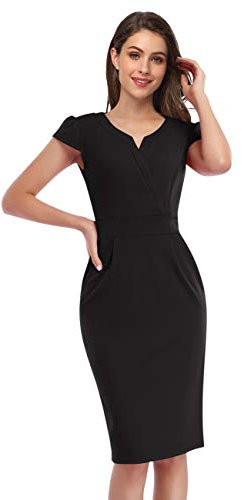 KOJOOIN Vestidos Elegantes de Tubo para Mujer Vestidos de Negocios de Manga Corta hasta la Rodilla Manga Corta Negra+s S