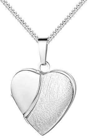 Medaillon Herz eismattiert mattiert verziert 925 Sterling Silber zum öffnen für Bildereinlage 2 Fotos Amulett von Haus der Herzen® mit Schmuck-Etui