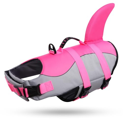 Queenmore Schwimmweste Hund Einstellbare Hunde Schwimmweste, Ripstop Rettungsweste mit hohem Auftrieb und langlebigem Rettungsgriff für Hund für kleine mittlere Hunde, (Pink,M)